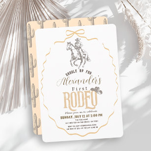 Invitación Primer Vaquero Rodeo Occidental Beige Arco Cumplea