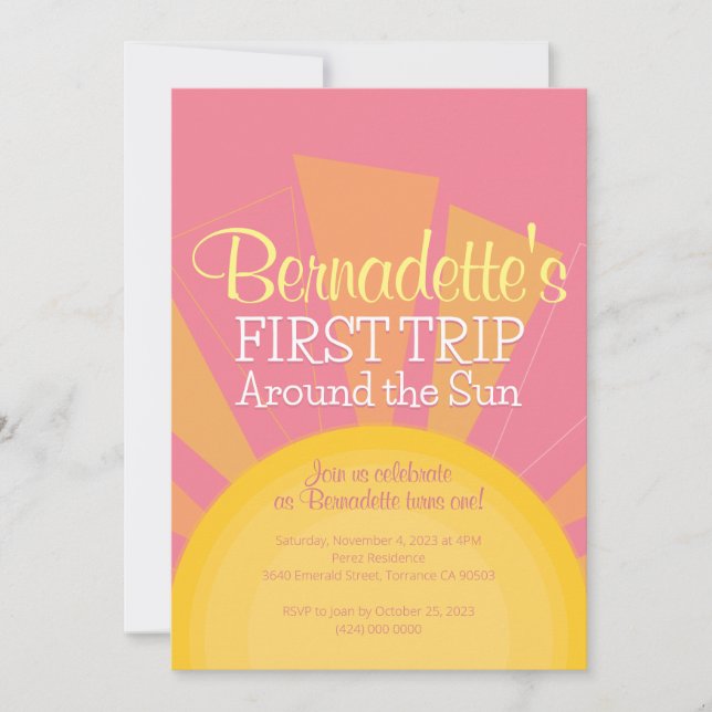Invitación Primer viaje alrededor de la fiesta de cumpleaños  (Anverso)