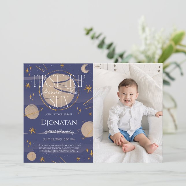 Invitación Primer viaje alrededor de la foto del cumpleaños d (Anverso de pie)