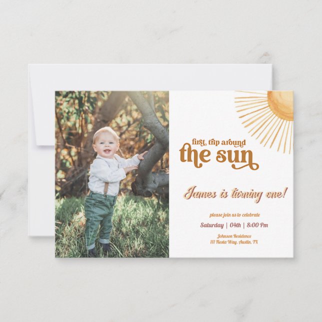 Invitación Primer viaje alrededor de la foto del primer cumpl (Anverso)