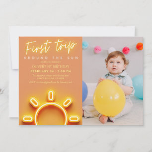 Invitación Primer viaje alrededor de la foto del sol 1er cump
