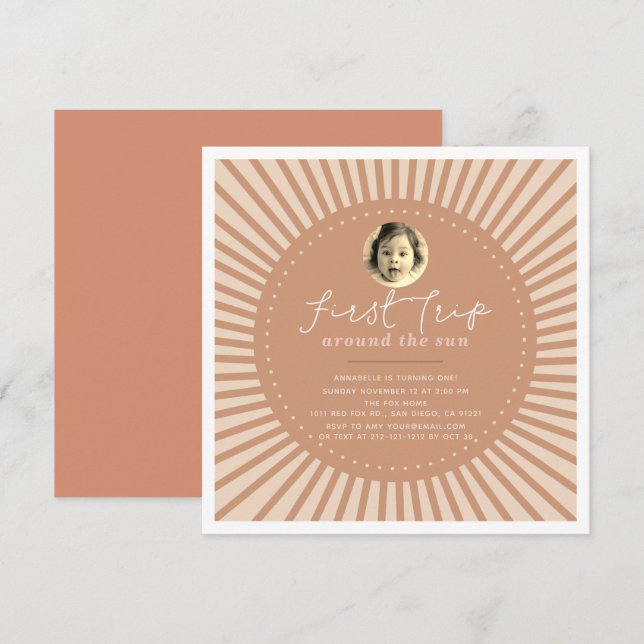 Invitación Primer viaje alrededor de la foto del Sun Boho Pri (Anverso / Reverso)