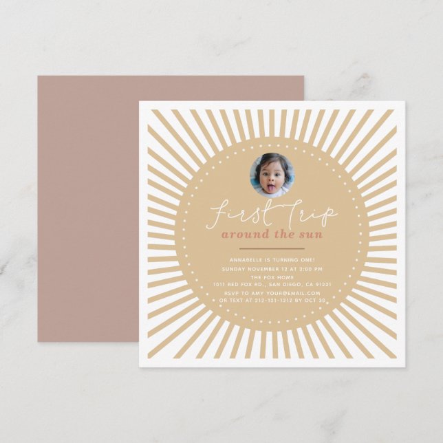 Invitación Primer viaje alrededor de la foto del Sun Boho Pri (Anverso / Reverso)