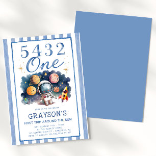 Invitación Primer viaje alrededor de un primer cumpleaños azu