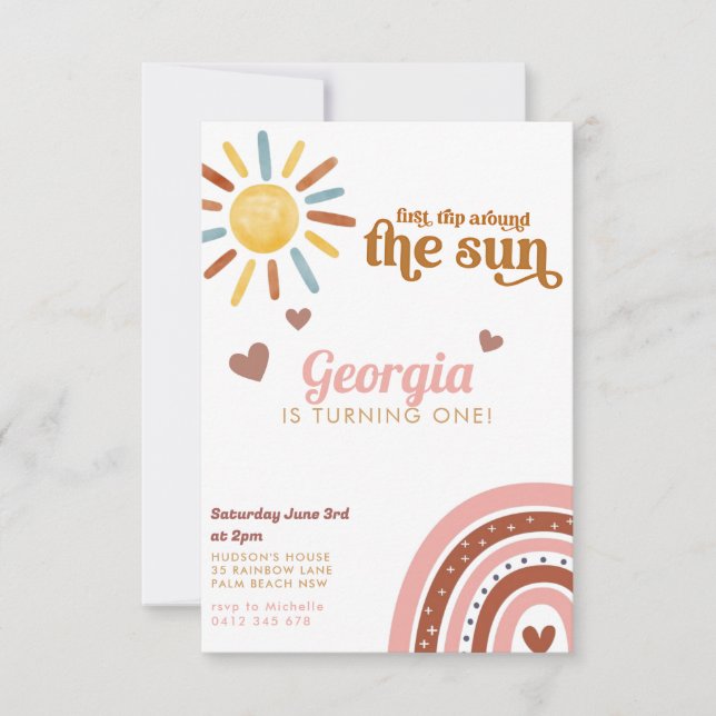 Invitación Primer viaje alrededor del arcoiris de Sun Boho pr (Anverso)
