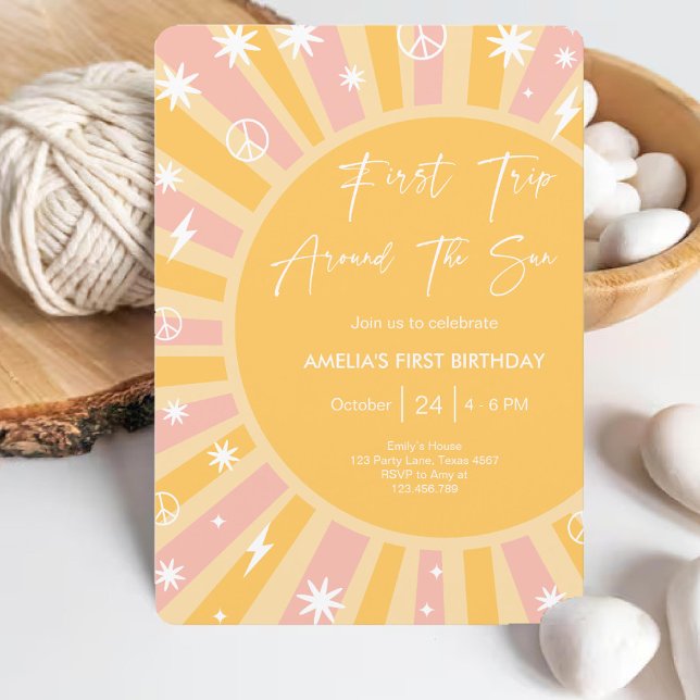 Invitación Primer viaje alrededor del arcoiris del sol (First Trip around the Sun Rainbow 1st Birthday Invitation)