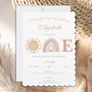 Invitación Primer viaje alrededor del Boho Sun 1er cumpleaños