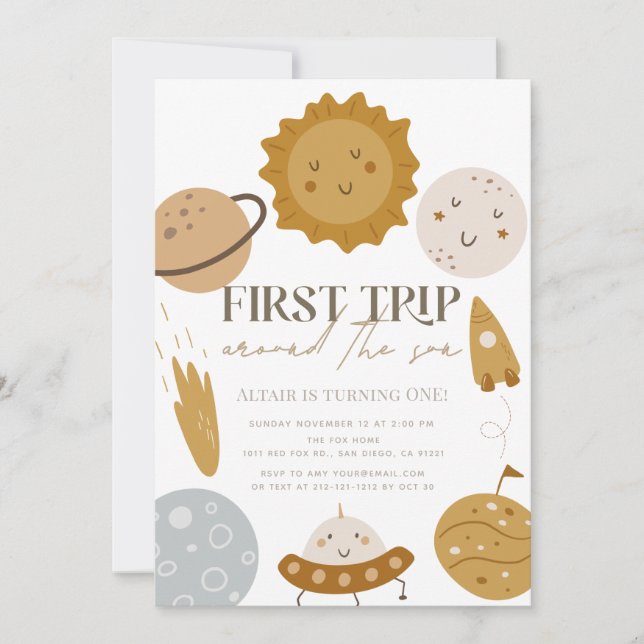 Invitación Primer viaje alrededor del Boho Sun Primer Cumplea (Anverso)