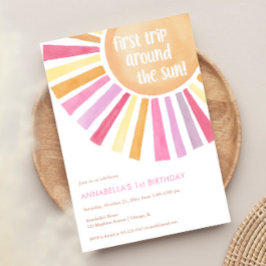 Invitación Primer viaje alrededor del chica Sun Primer fiesta