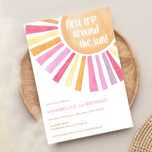 Invitación Primer viaje alrededor del chica Sun Primer fiesta