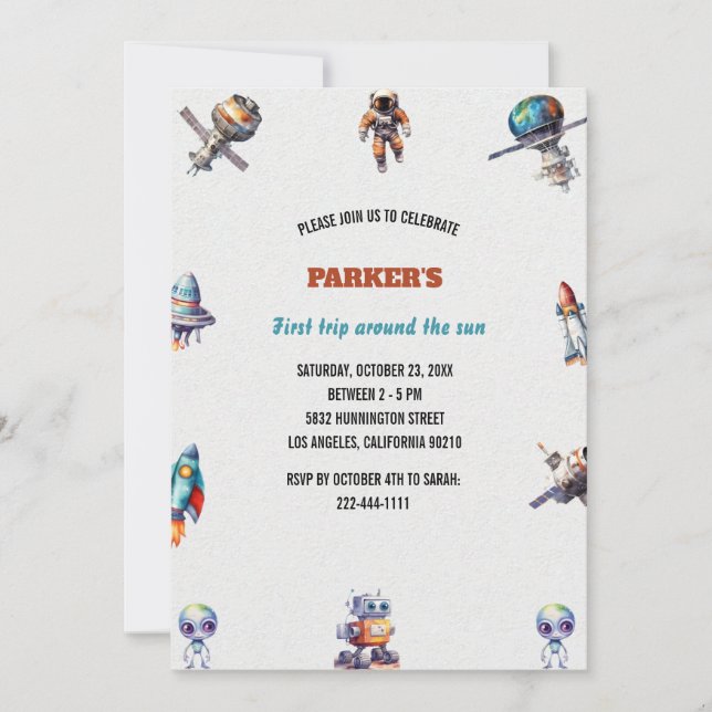 Invitación Primer Viaje Alrededor Del Cumpleaños De Sun Boy (Anverso)