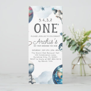 Invitación Primer viaje alrededor del cumpleaños del astronau