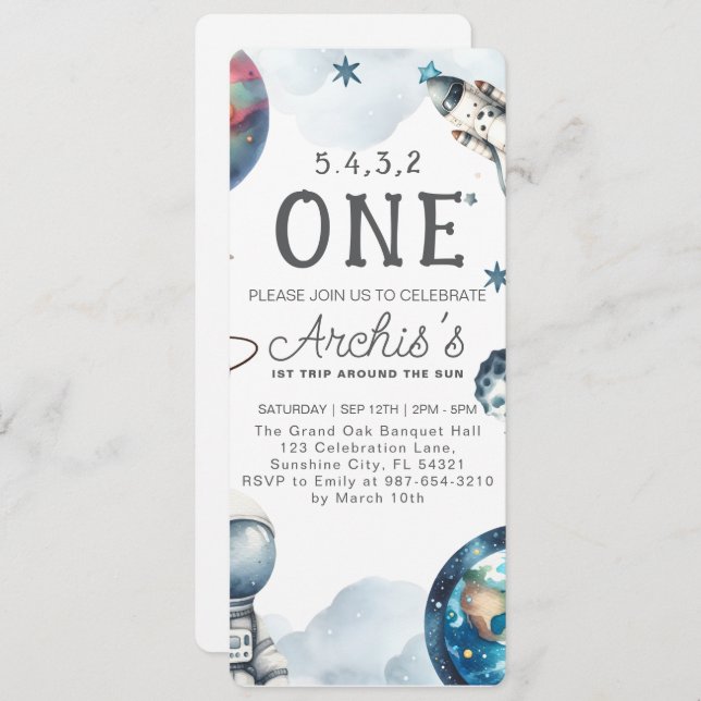 Invitación Primer viaje alrededor del cumpleaños del astronau (Anverso / Reverso)