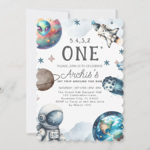 Invitación Primer viaje alrededor del cumpleaños del astronau