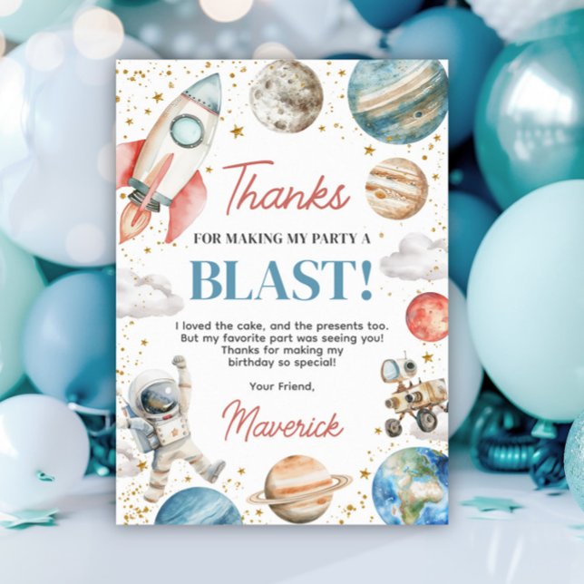 Invitación Primer viaje alrededor del cumpleaños del sol grac (First Trip Around the Sun Birthday Thank You - Outer Space Birthday Thank You Card)