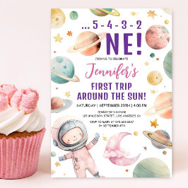 Invitación Primer viaje alrededor del espacio Chica Sun Cumpl