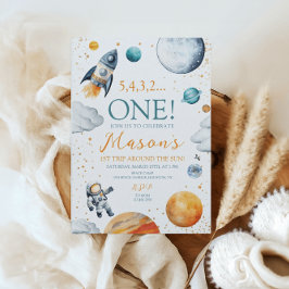 Invitación Primer viaje alrededor del espacio de cumpleaños d