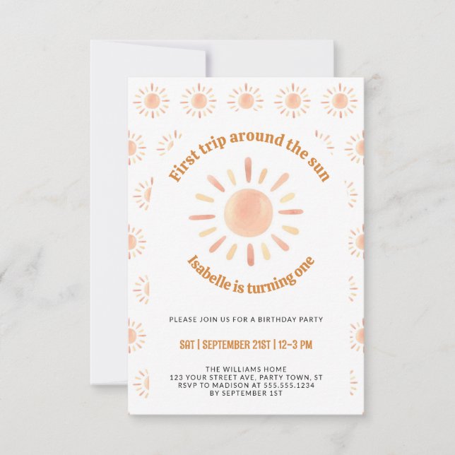 Invitación Primer viaje alrededor del Fiesta del primer cumpl (Anverso)