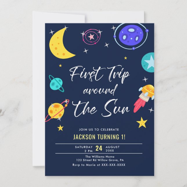Invitación Primer viaje alrededor del primer cumpleaños del s (Anverso)