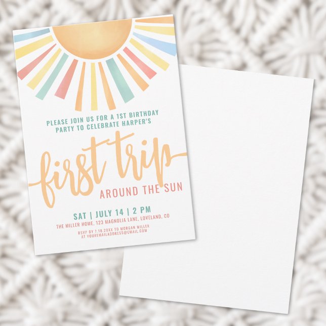 Invitación Primer viaje alrededor del primer cumpleaños del s (First Trip Around The Sun 1st Birthday Invitation)
