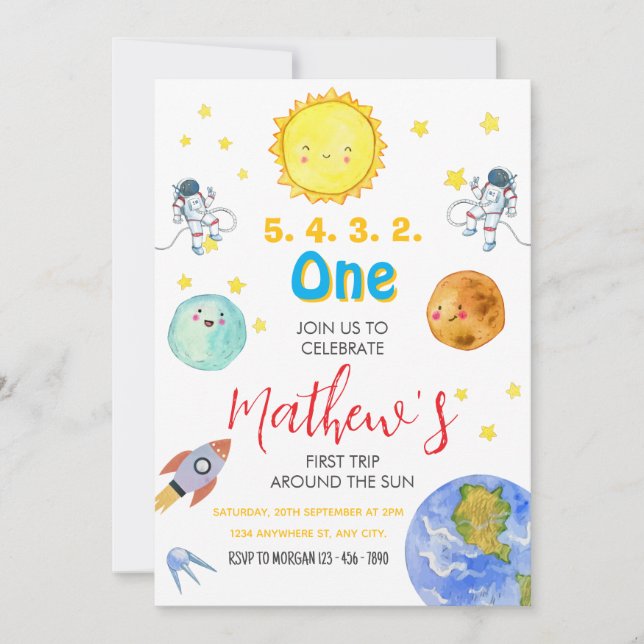 Invitación Primer viaje alrededor del primer cumpleaños del s (Anverso)