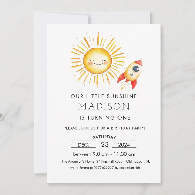 Invitación Primer viaje alrededor del sol (Anverso)