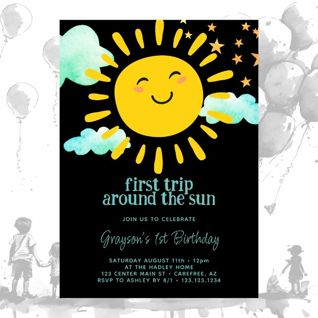 Invitación Primer viaje alrededor del sol 1er cumpleaños (Subido por el creador)
