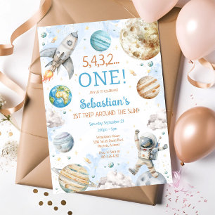 Invitación Primer viaje alrededor del Sol 1er cumpleaños en e