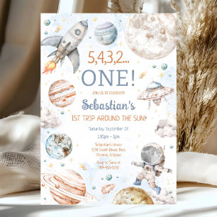 Invitación Primer viaje alrededor del Sol 1er cumpleaños en e