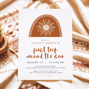 Invitación Primer viaje alrededor del sol Boho 1er cumpleaños
