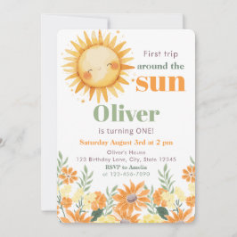 Invitación Primer viaje alrededor del Sol Boho Floral 1er Cum