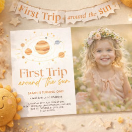 Invitación Primer Viaje Alrededor Del Sol Boho Foto 1er Cumpl