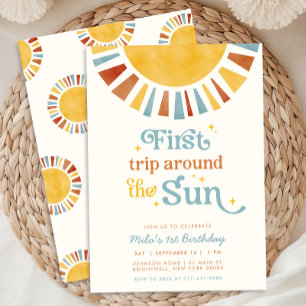 Invitación Primer viaje alrededor del Sol Boho Retro 1er Cump