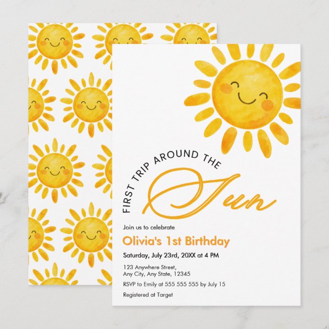Invitación Primer viaje alrededor del Sol Cumpleaños 1  (Anverso / Reverso)