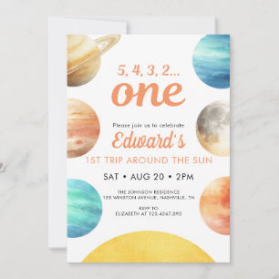 Invitación Primer Viaje Alrededor Del Sol Cumpleaños 1 Espaci