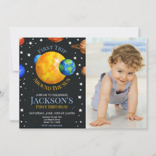 Invitación Primer viaje alrededor del Sol Cumpleaños 1 Niño F