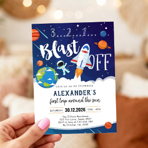 Invitación Primer viaje alrededor del Sol cumpleaños 1 Outer 