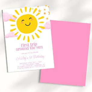 Invitación Primer Viaje Alrededor Del Sol Cumpleaños 1 Rosa