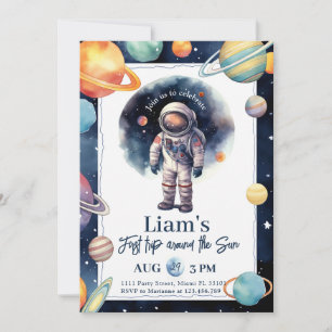 Invitación Primer Viaje Alrededor Del Sol Cumpleaños Astronau