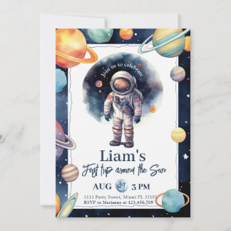 Invitación Primer Viaje Alrededor Del Sol Cumpleaños Astronau