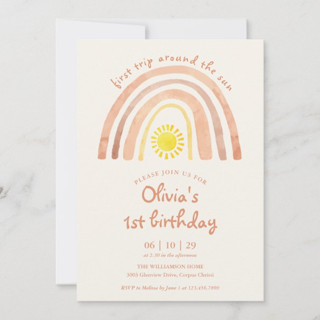 Invitación Primer viaje alrededor del sol cumpleaños Boho Arc (Anverso)