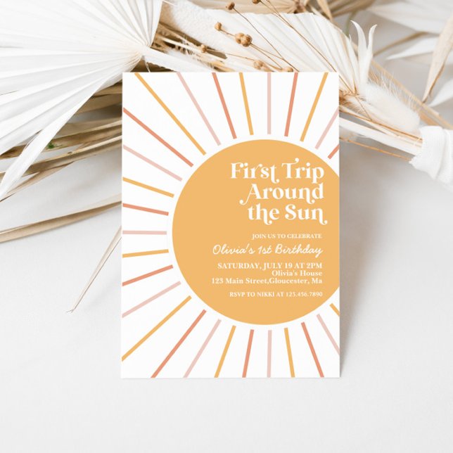 Invitación Primer viaje alrededor del sol cumpleaños Boho Sun (Subido por el creador)