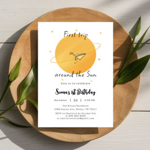 Invitación Primer Viaje Alrededor Del Sol Cumpleaños De Avión