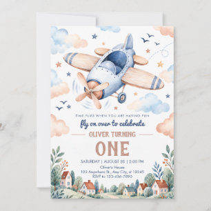 Invitación Primer Viaje Alrededor Del Sol Cumpleaños De Avión