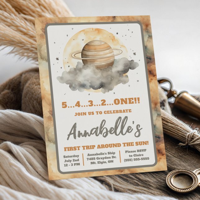 Invitación Primer viaje alrededor del Sol, cumpleaños espacia (Subido por el creador)