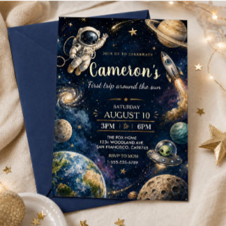 Invitación Primer viaje alrededor del sol Cumpleaños espacial