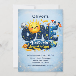 Invitación Primer viaje alrededor del Sol Cumpleaños espacial