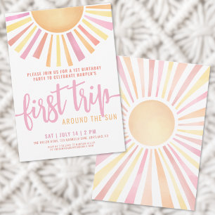 Invitación Primer Viaje Alrededor Del Sol Cumpleaños Rosa 1