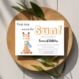 Invitación Primer Viaje Alrededor Del Sol Giraffe Primer Cump