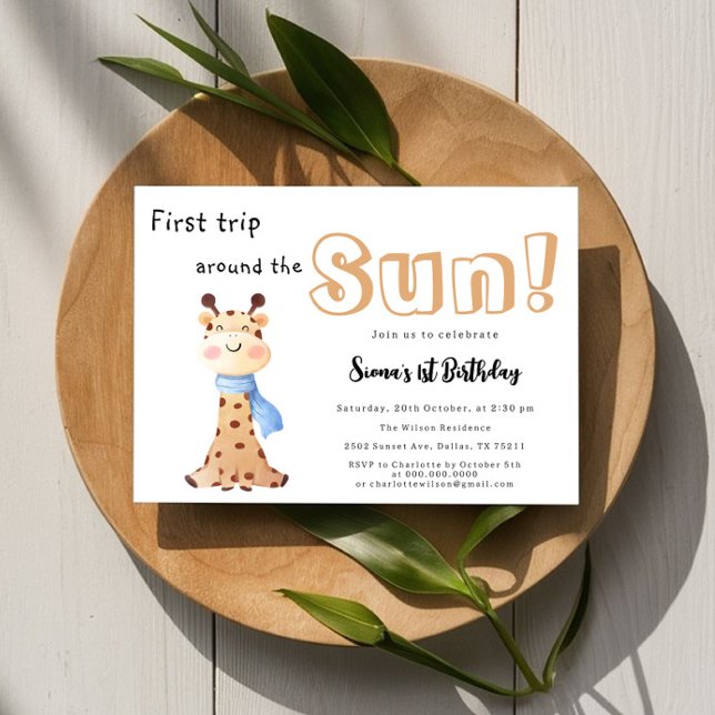 Invitación Primer Viaje Alrededor Del Sol Giraffe Primer Cump (Subido por el creador)